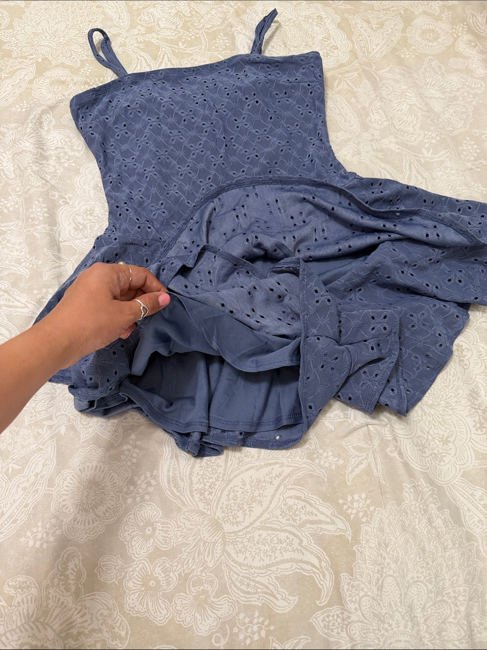 Blue Eyelet Ruffle Strap Romper - Picture 2 of 4